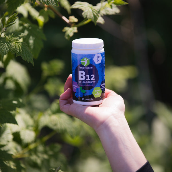 B12 + B6 + Foolihappo, imeskeltävä (mustikka)