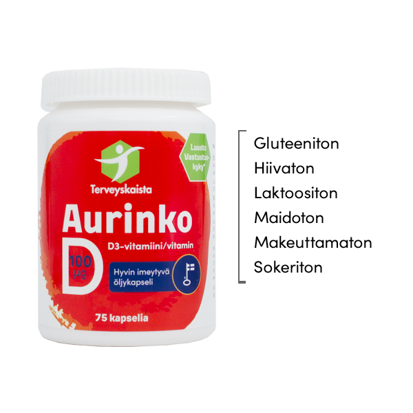 Aurinko D-vitamiini 100 µg (75 kaps.) 3 kpl PAKETTITARJOUS!