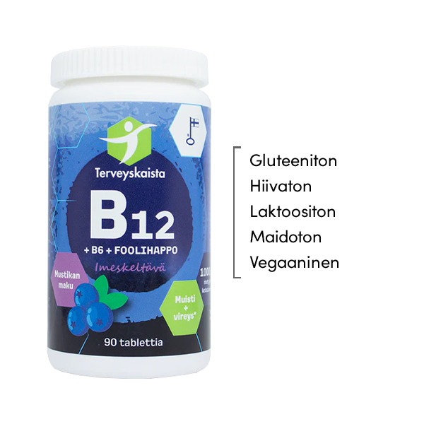 B12 + B6 + Foolihappo, imeskeltävä (mustikka)