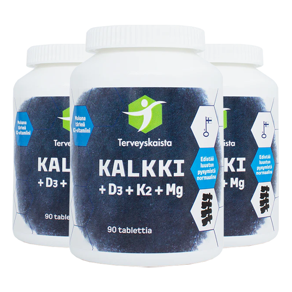 Kalkki + D3 + K2 + Mg 3 kpl PAKETTITARJOUS!
