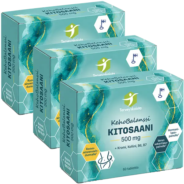 KehoBalanssi Kitosaani 500 mg + Kromi + Koliini + B6 + B7 3 kpl PAKETTITARJOUS!