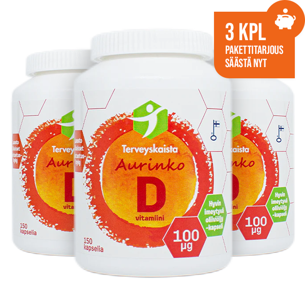Aurinko D-vitamiini 100 µg Extra virgin oliiviöljyssä 3 kpl PAKETTITARJOUS!